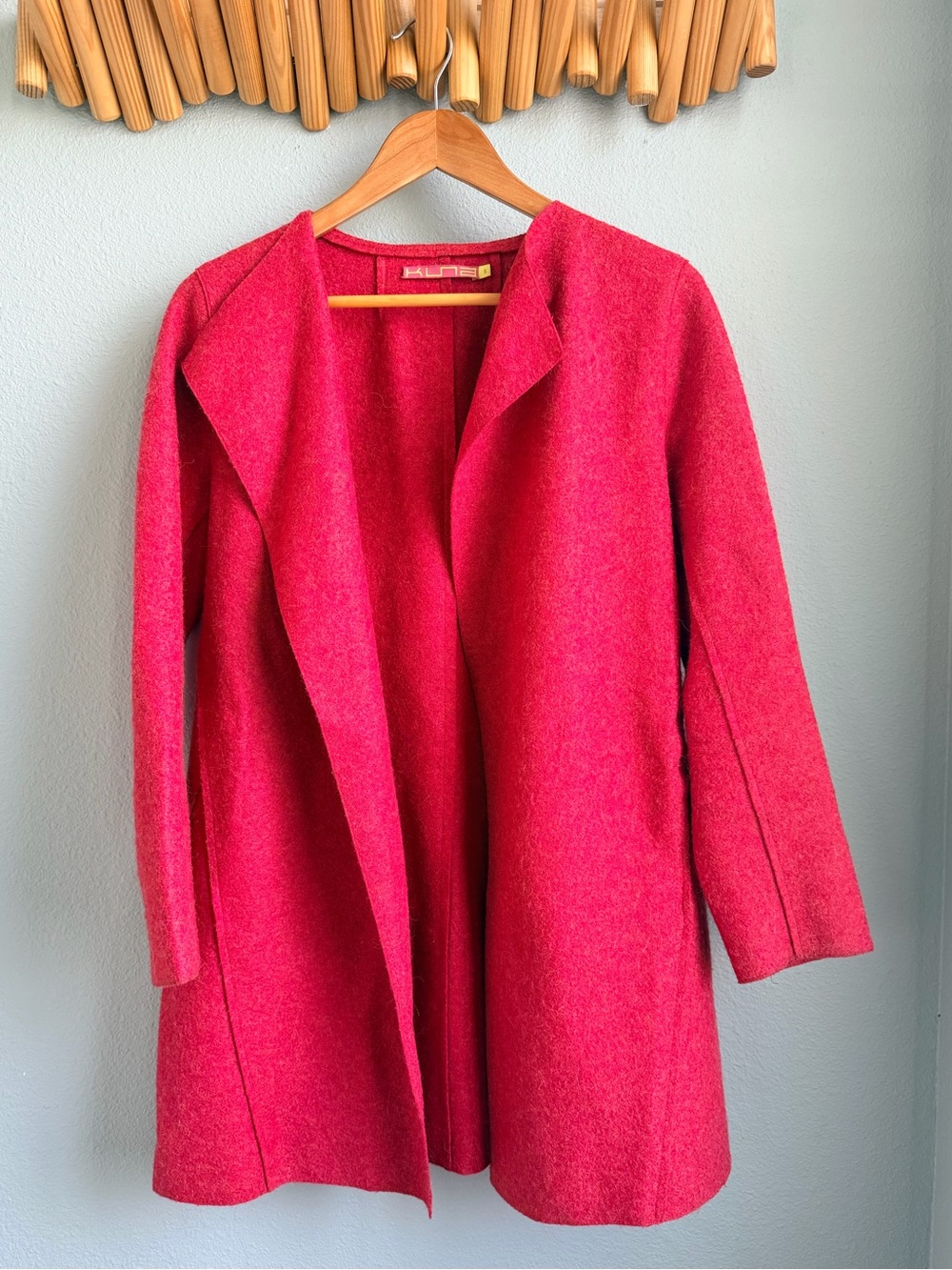 RARE KUNA Crimson Red Baby Alpaca Short Swing Coat Blazer Jacket Size Small
